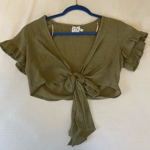 Princess Polly Green Front Tie Shirt with Ruffle sleeves